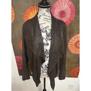 Knox Rose Shimmering Faux Suede Open Front Jacket Effortless Luxe Minimalist Med